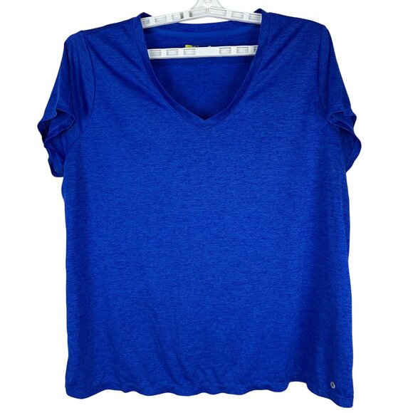 Xersion Womens Blue Semi Fit V Neck Short Sleeve Shirt Size 1X Polyester - Picture 1 of 11